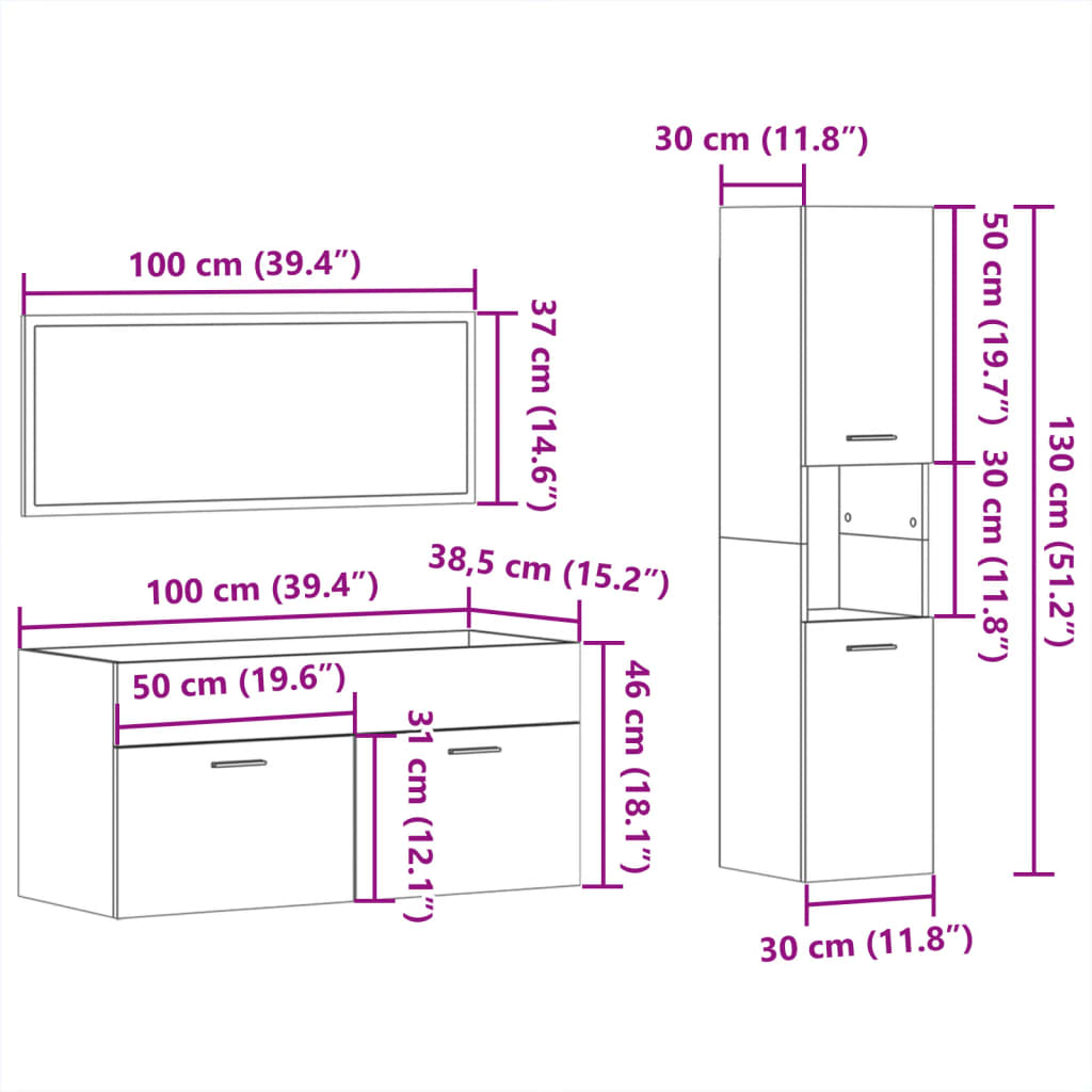 vidaXL 3-tlg. Badmöbel-Set Schwarz Holzwerkstoff