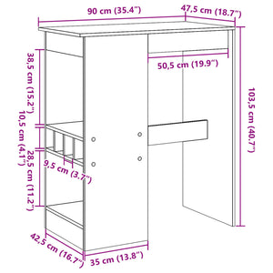 vidaXL Bartisch mit Regal Weiß 90x47,5x103,5 cm Holzwerkstoff