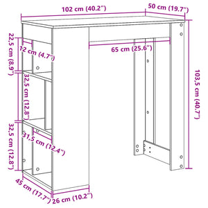 Bartisch mit Regal Räuchereiche 102x50x103,5 cm Holzwerkstoff