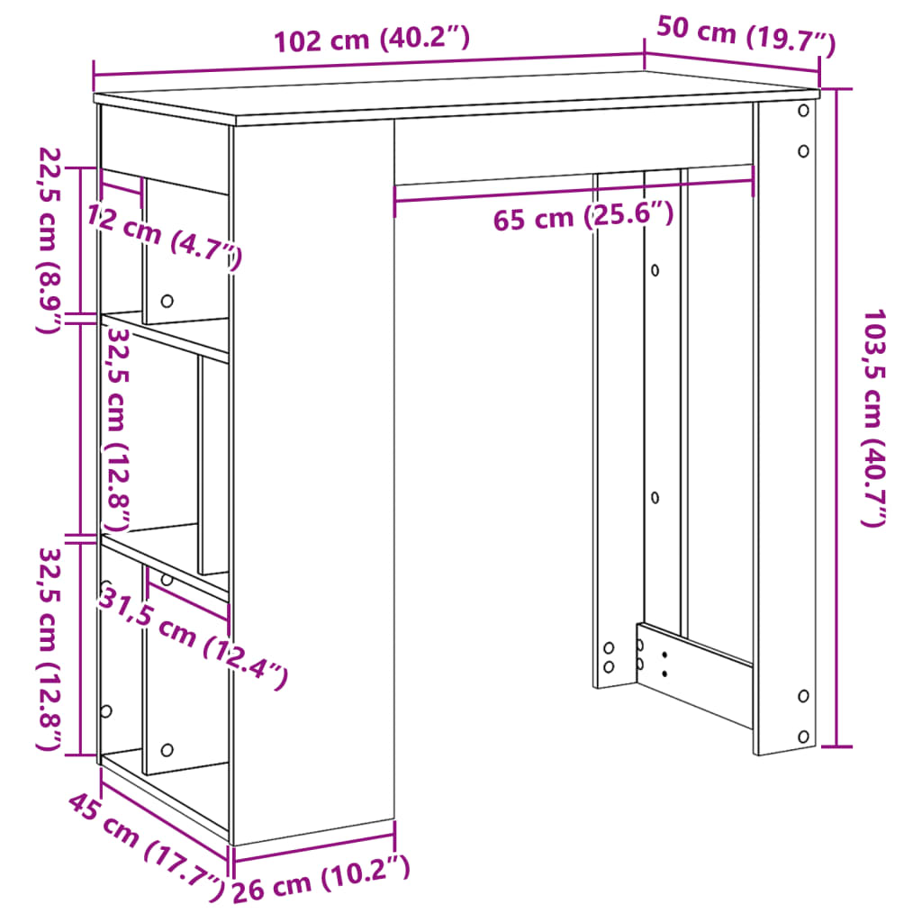 Bartisch mit Regal Braun Eiche 102x50x103,5 cm Holzwerkstoff