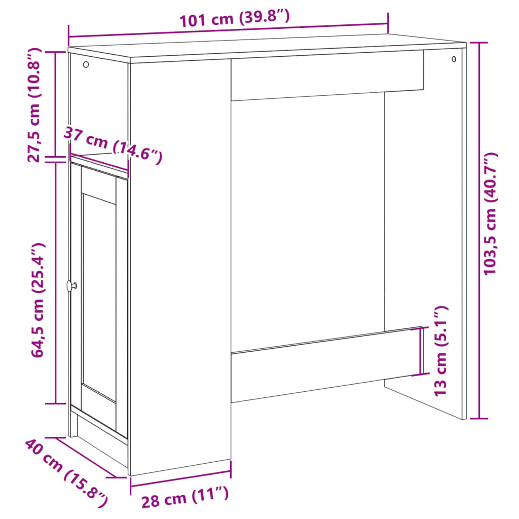 vidaXL Bartisch mit Regal Weiß 101x40x103,5 cm Holzwerkstoff