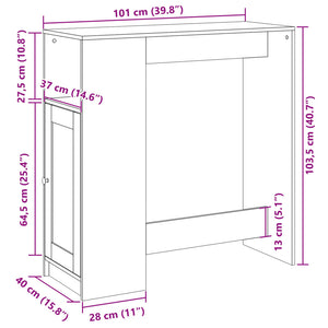 vidaXL Bartisch mit Regal Weiß 101x40x103,5 cm Holzwerkstoff