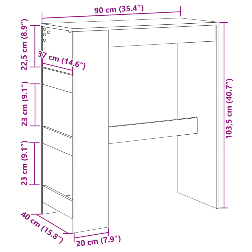 Bartisch mit Regal Grau Sonoma 90x40x103,5 cm Holzwerkstoff