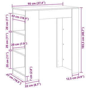 vidaXL Bartisch mit Regal Weiß 95x47x103,5 cm Holzwerkstoff