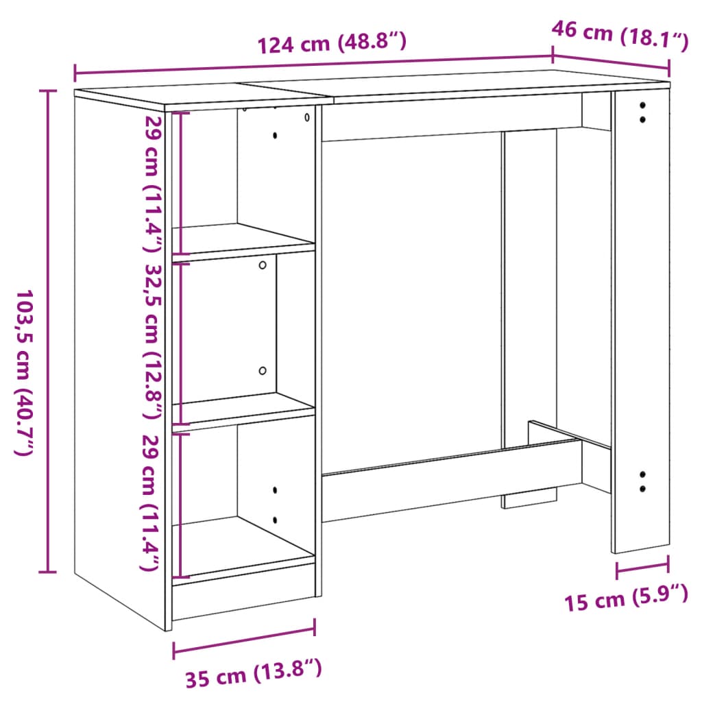 Bartisch mit Regal Weiß 124x46x103,5 cm Holzwerkstoff VIDAXL