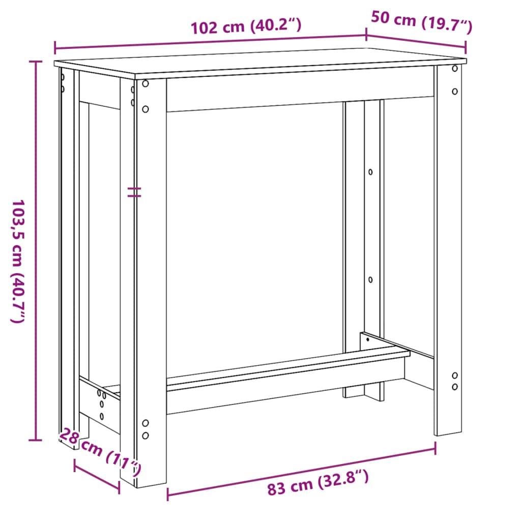 vidaXL Bartisch Weiß 102x50x103,5 cm Holzwerkstoff