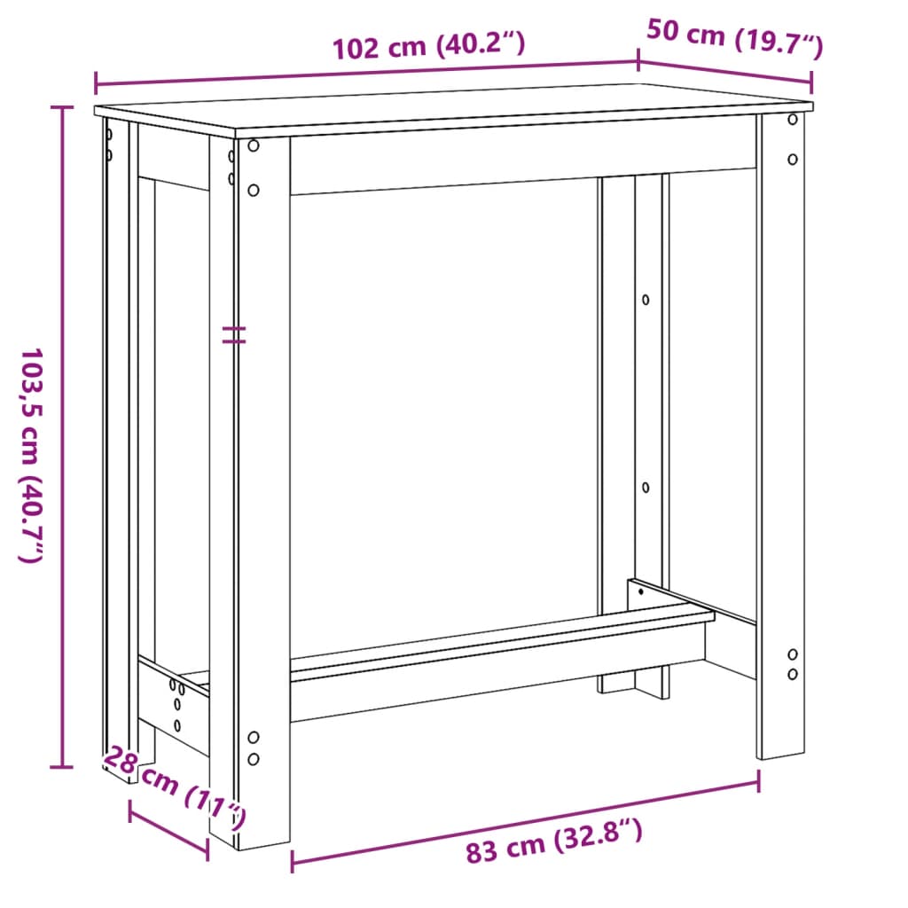 vidaXL Bartisch Betongrau 102x50x103,5 cm Holzwerkstoff