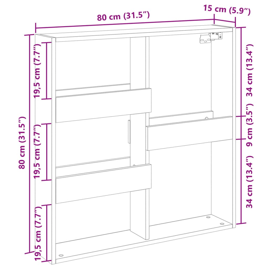 vidaXL Wandschrank Sonoma-Eiche 80x15x80 cm Holzwerkstoff