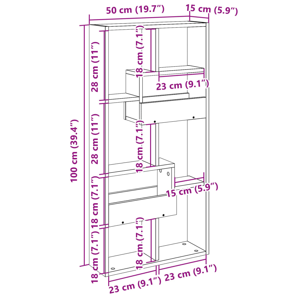 vidaXL Wandschrank Weiß 50x15x100 cm Holzwerkstoff