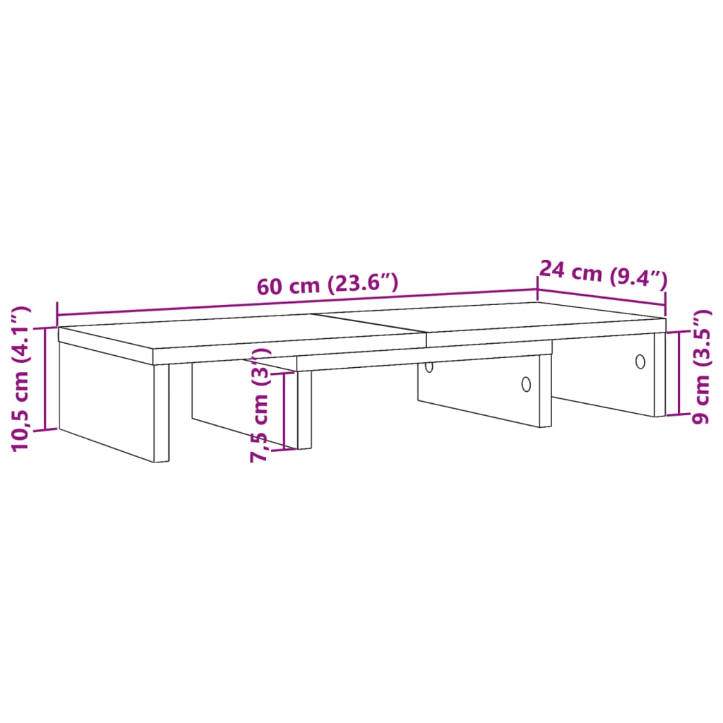 vidaXL Monitorständer Verstellbar Weiß 60x24x10,5 cm Holzwerkstoff