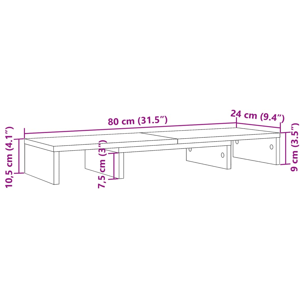 vidaXL Monitorständer Verstellbar Sonoma-Eiche 80x24x10,5 cm