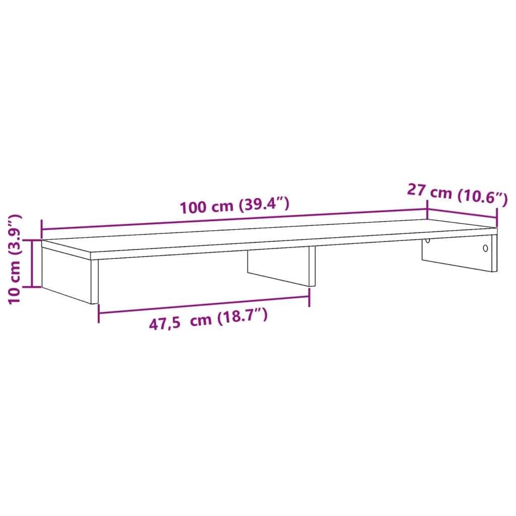 vidaXL Monitorständer Grau Sonoma 100x27x10 cm Holzwerkstoff