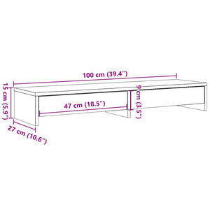 vidaXL Monitorständer mit Schubladen Weiß 100x27x15 cm Holzwerkstoff