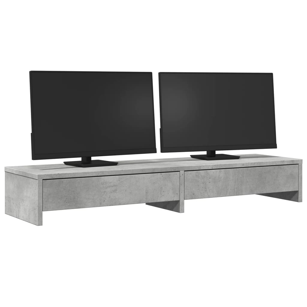 vidaXL Monitorständer mit Schubladen Betongrau 100x27x15 cm