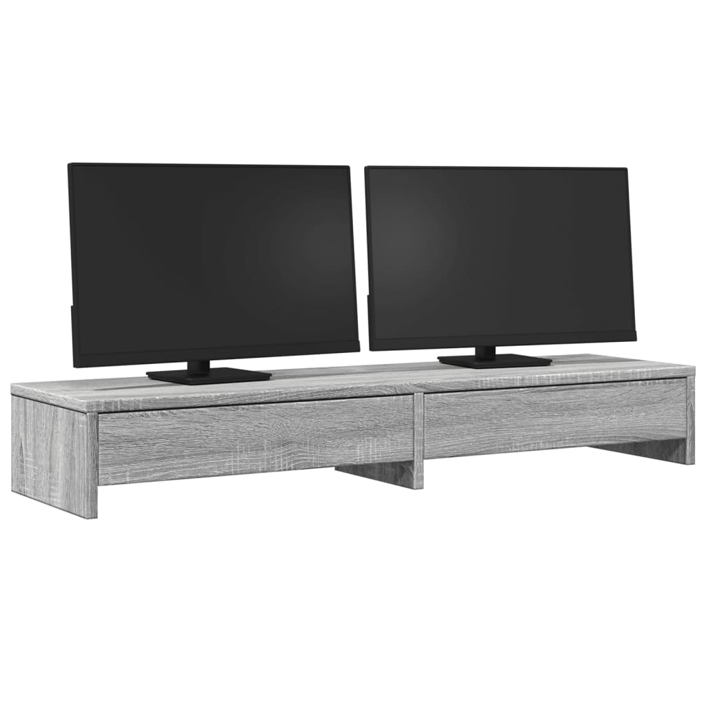 vidaXL Monitorständer mit Schubladen Grau Sonoma 100x27x15 cm