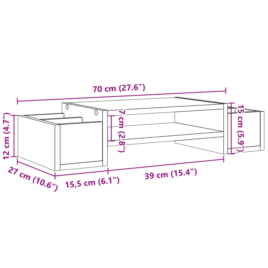 vidaXL Monitorständer mit Stauraum Weiß 70x27x15 cm Holzwerkstoff