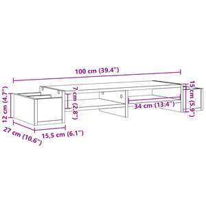 vidaXL Monitorständer mit Stauraum Schwarz 100x27x15 cm Holzwerkstoff