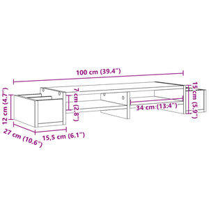 vidaXL Monitorständer mit Stauraum Sonoma-Eiche 100x27x15 cm