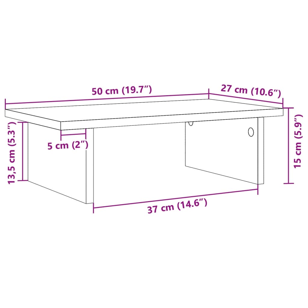 vidaXL Monitorständer Betongrau 50x27x15 cm Holzwerkstoff