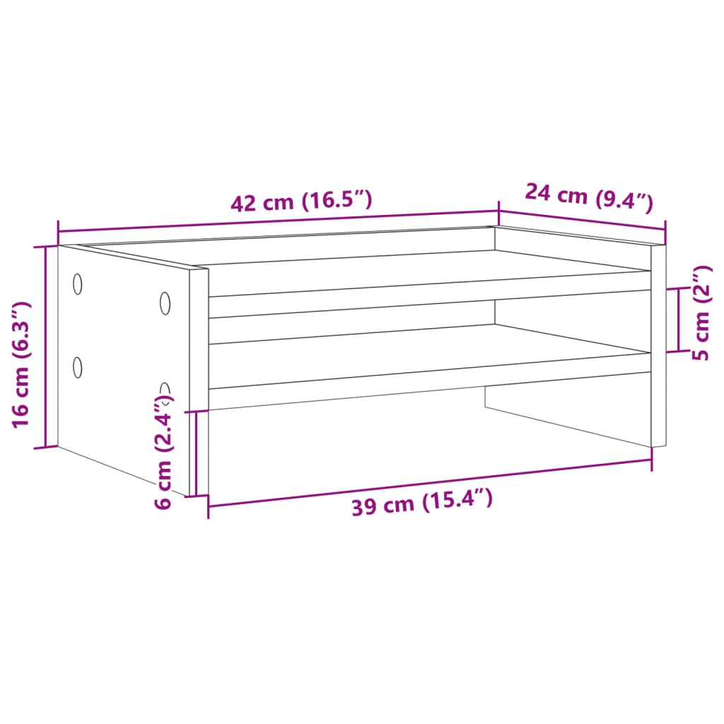 vidaXL Monitorständer Sonoma-Eiche 42x24x16 cm Holzwerkstoff