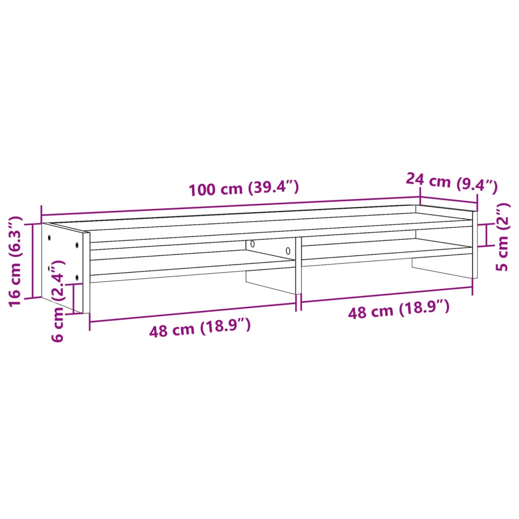 vidaXL Monitorständer Betongrau 100x24x16 cm Holzwerkstoff