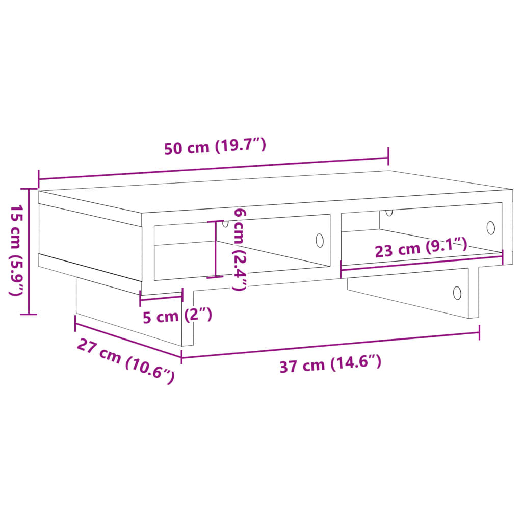 vidaXL Monitorständer Betongrau 50x27x15 cm Holzwerkstoff