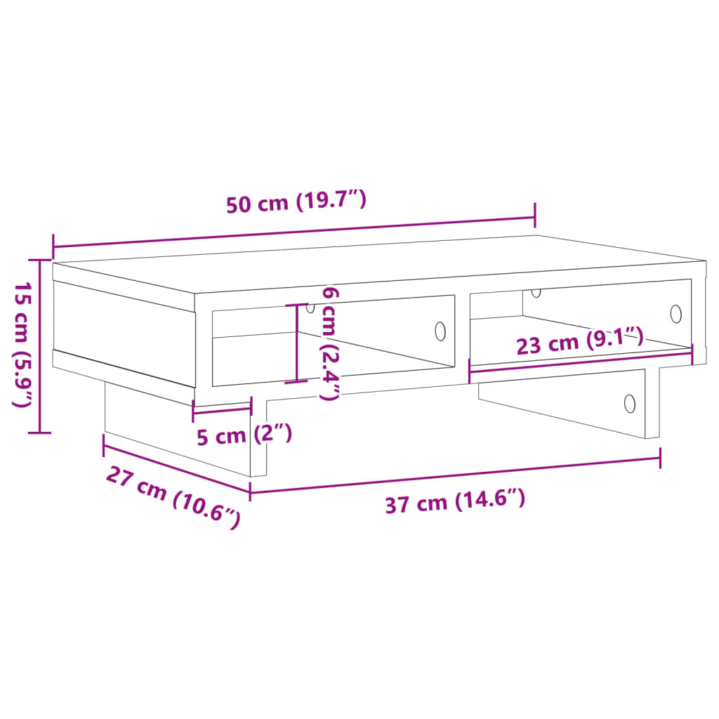 vidaXL Monitorständer Räuchereiche 50x27x15 cm Holzwerkstoff