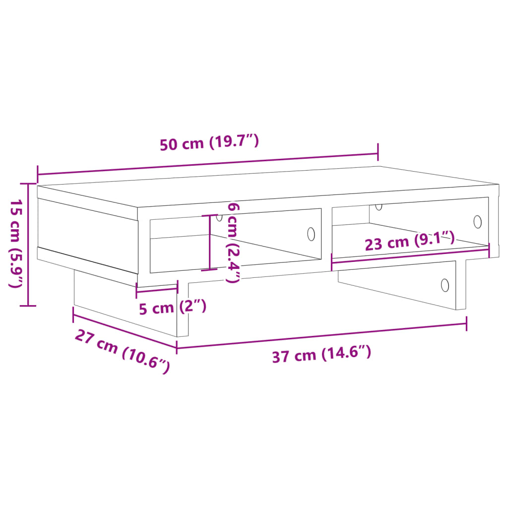 vidaXL Monitorständer Grau Sonoma 50x27x15 cm Holzwerkstoff