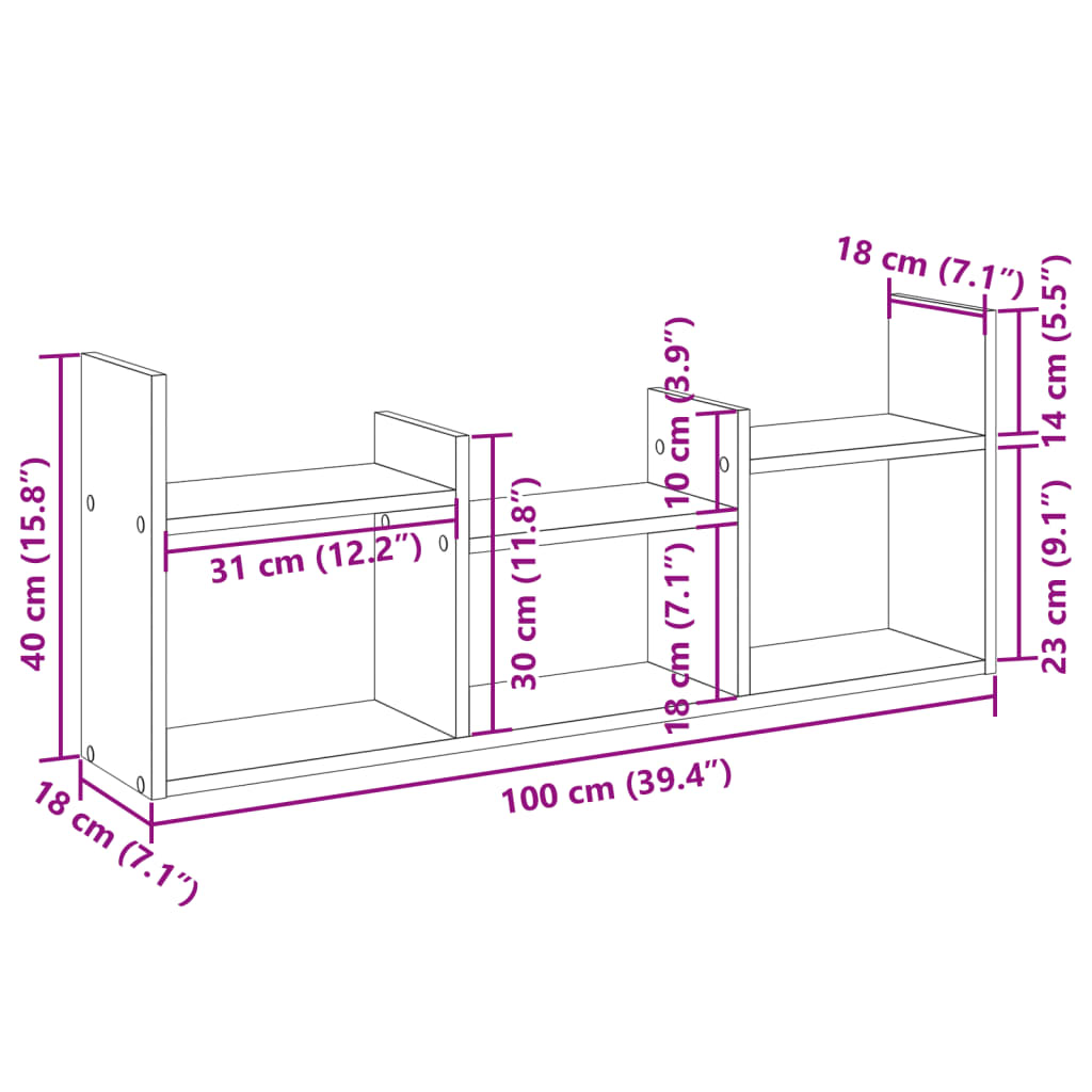 vidaXL Wandschrank 100x18x40 cm Schwarz Holzwerkstoff