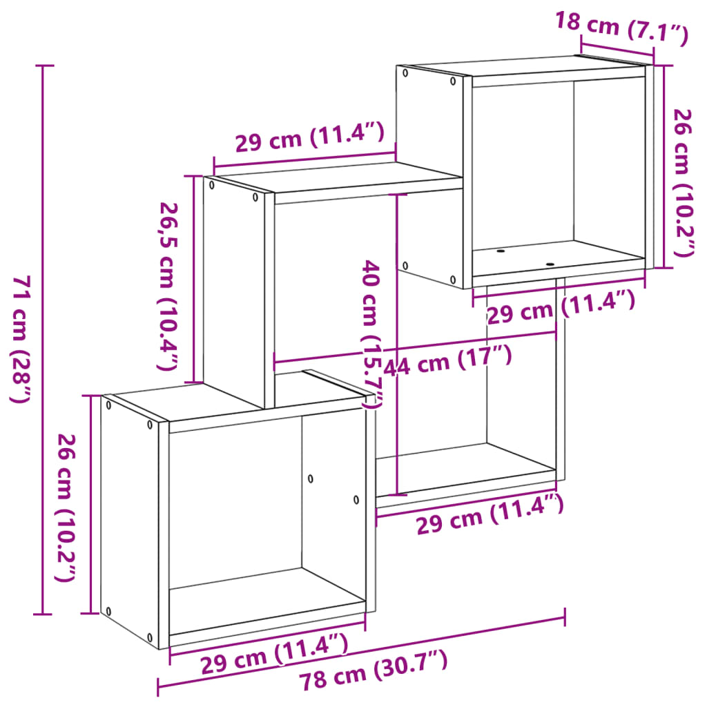 vidaXL Wandschrank 78x18x71 cm Sonoma Eiche Holzwerkstoff