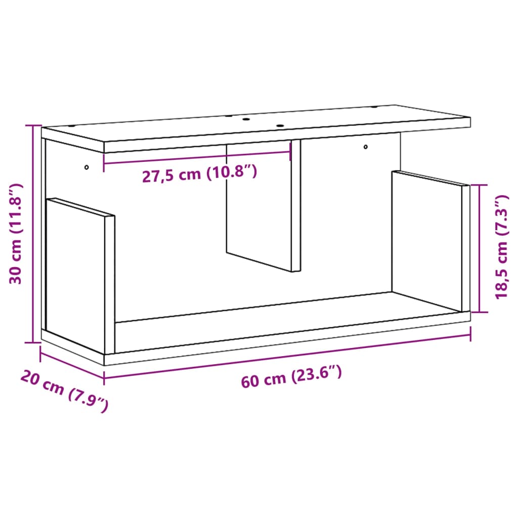 vidaXL Wandschrank 60x20x30 cm Weiß Holzwerkstoff