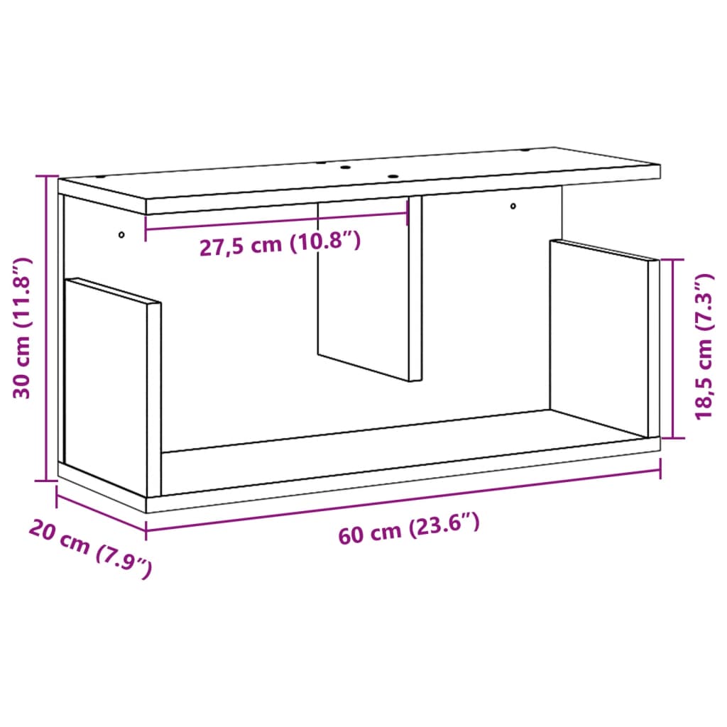 vidaXL Wandschrank 60x20x30 cm Sonoma-Eiche Holzwerkstoff