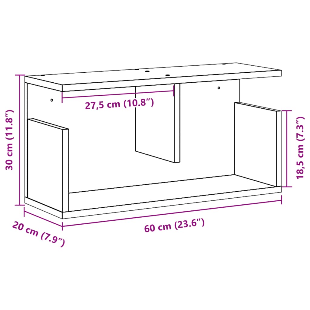 vidaXL Wandschrank 60x20x30 cm Betongrau Holzwerkstoff