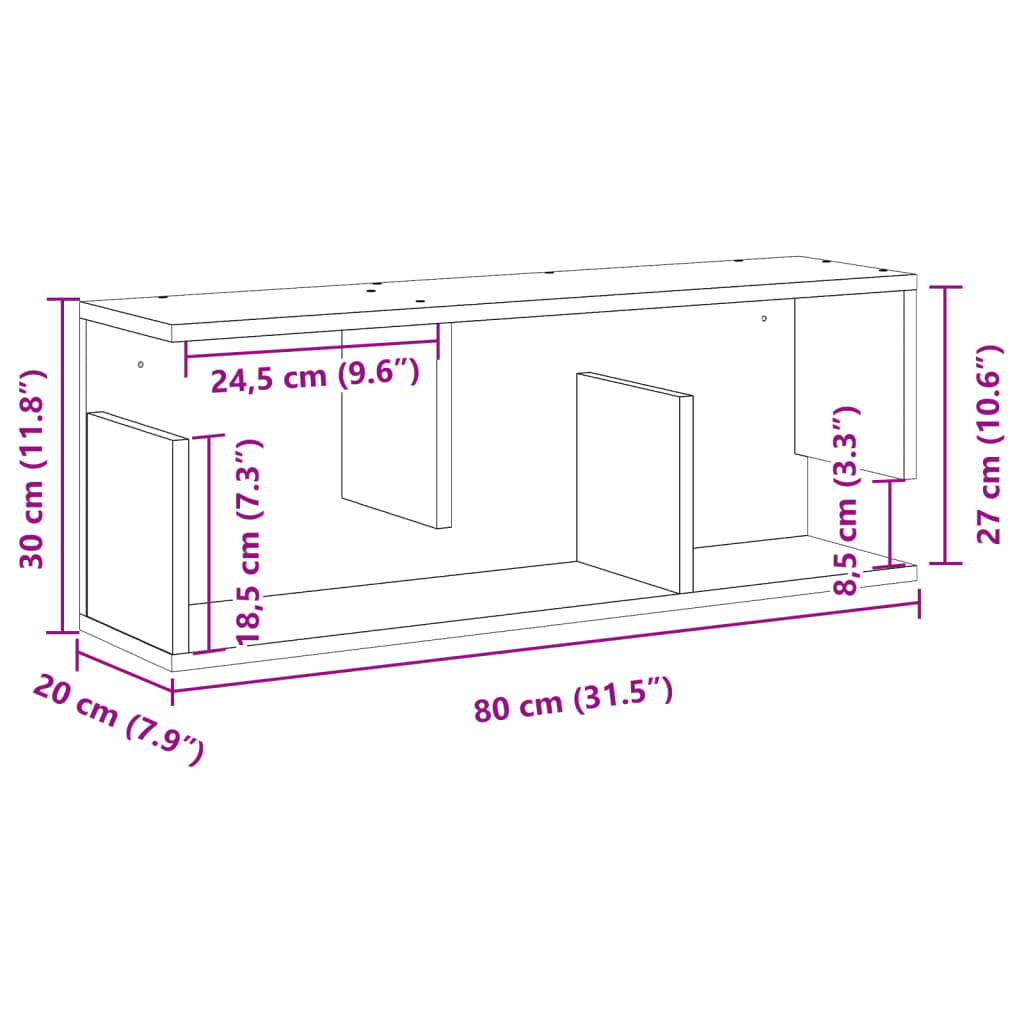 vidaXL Wandschrank 80x20x30 cm Weiß Holzwerkstoff