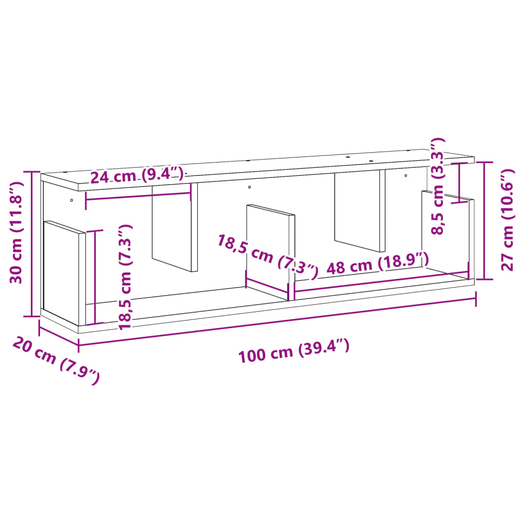 vidaXL Wandschrank 100x20x30 cm Sonoma-Eiche Holzwerkstoff