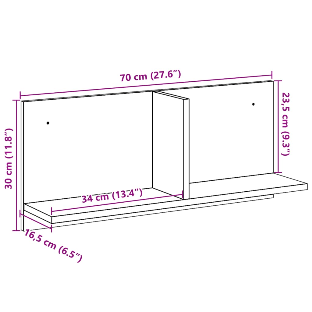 vidaXL Wandschrank 70x16,5x30 cm Sonoma Eiche Holzwerkstoff