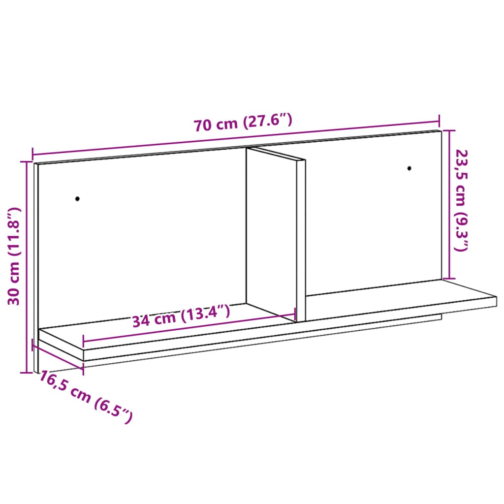 vidaXL Wandschrank 70x16,5x30 cm Betongrau Holzwerkstoff