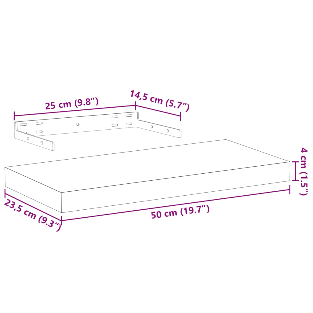 vidaXL Schweberegale 4 Stk. 50x23,5x4 cm Holzwerkstoff