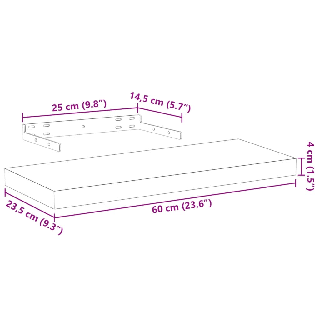 vidaXL Schweberegale 2 Stk. 60x23,5x4 cm Holzwerkstoff