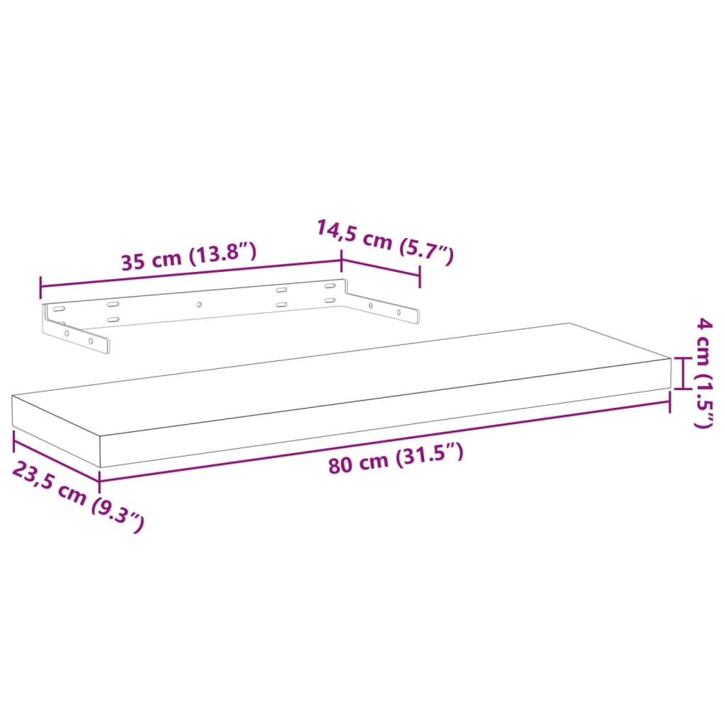 vidaXL Schweberegal 80x23,5x4 cm Holzwerkstoff