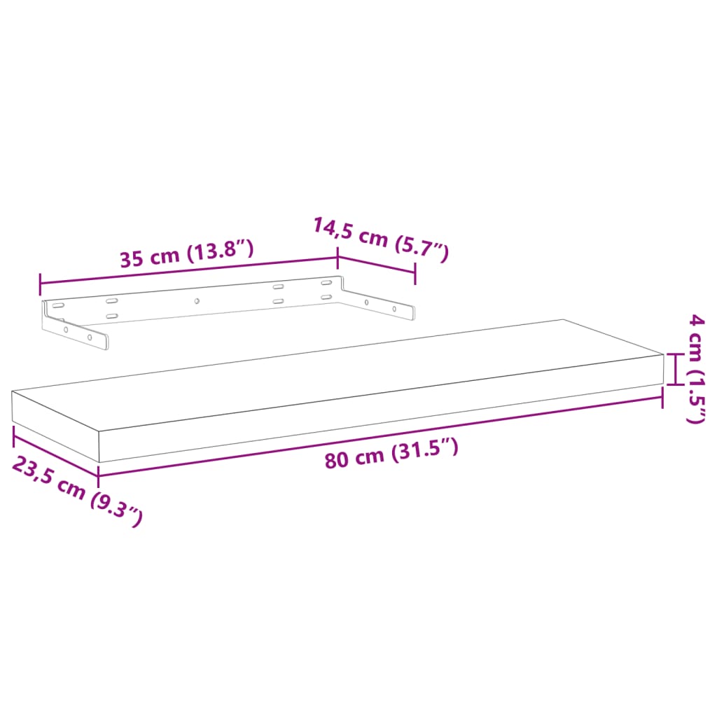 vidaXL Schweberegale 2 Stk. 80x23,5x4 cm Holzwerkstoff