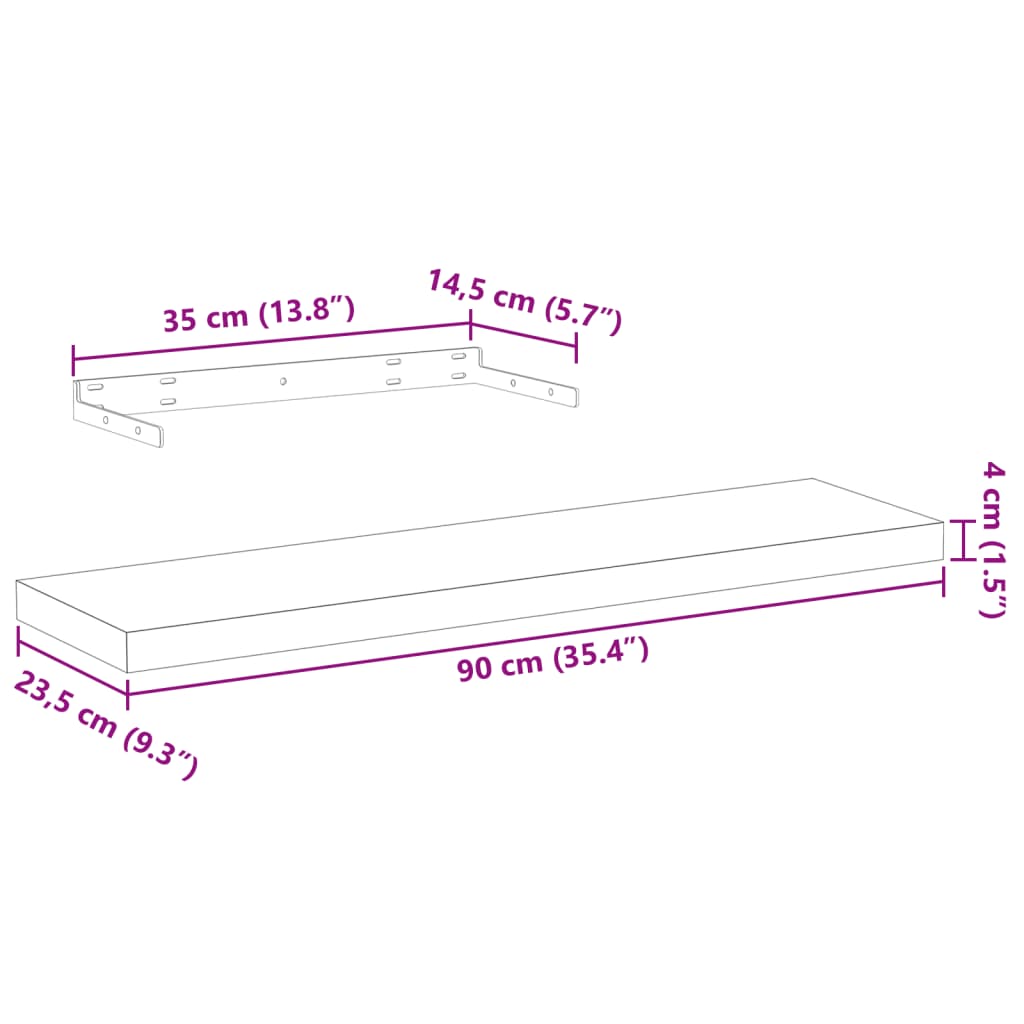 vidaXL Schweberegale 4 Stk. 90x23,5x4 cm Holzwerkstoff