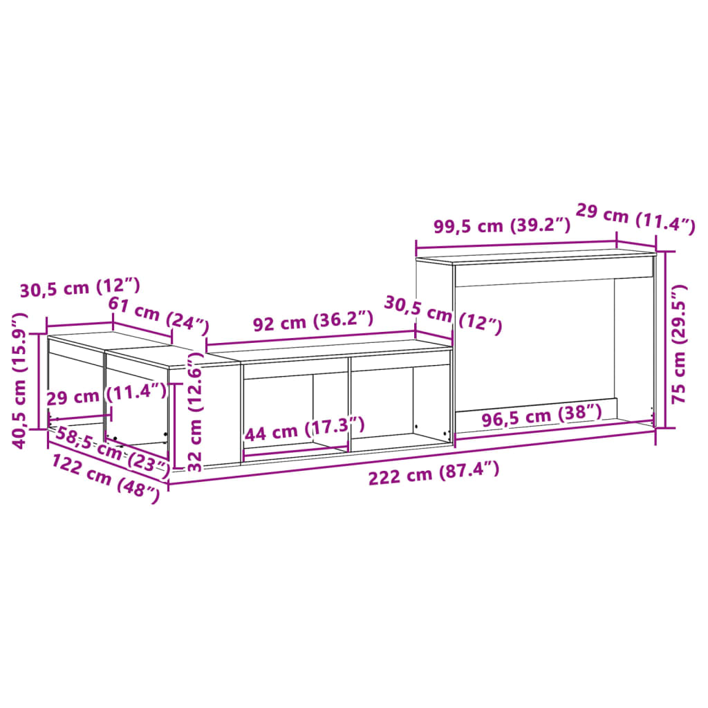 vidaXL Nachttisch mit Schreibtisch Wachsbraun 222x122x75 cm Massivholz