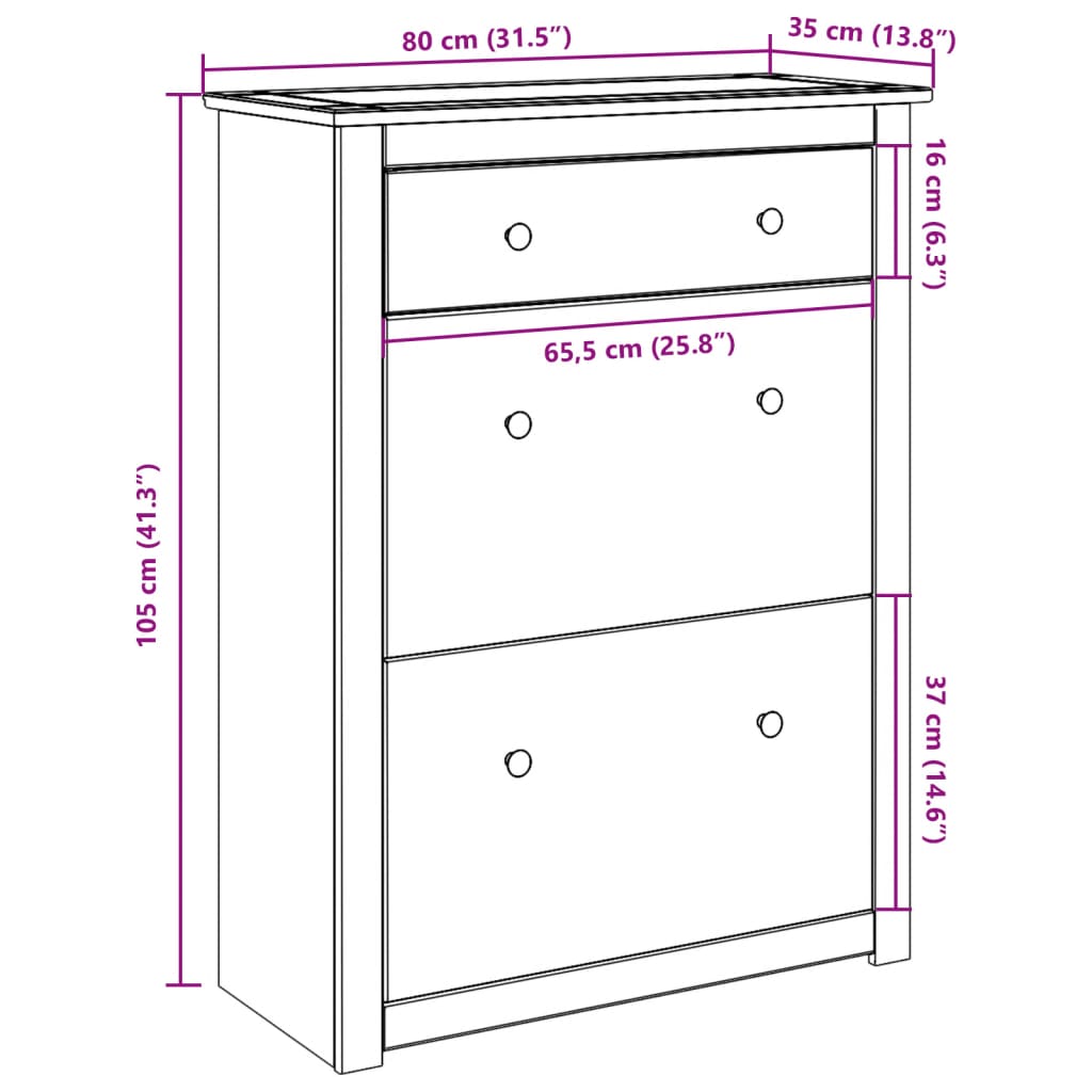 vidaXL Schuhschrank Panama 80x35x105 cm Massivholz Kiefer