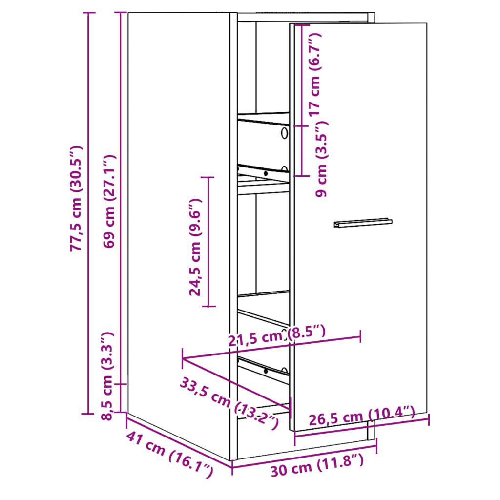 vidaXL Apothekerschrank Betongrau 30x41x77,5 cm Holzwerkstoff