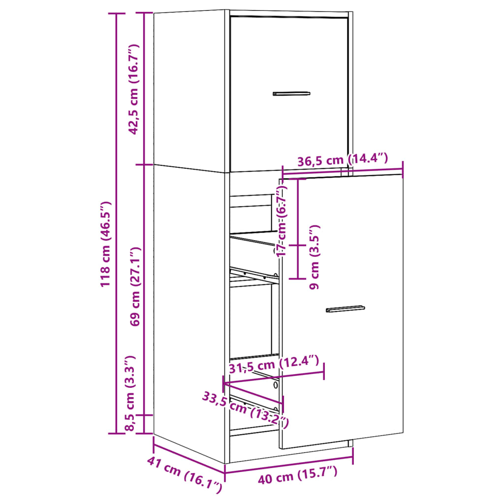 vidaXL Apothekerschrank Betongrau 40x41x118 cm Holzwerkstoff