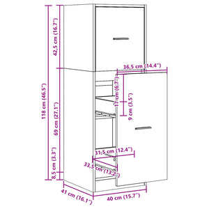 vidaXL Apothekerschrank Betongrau 40x41x118 cm Holzwerkstoff