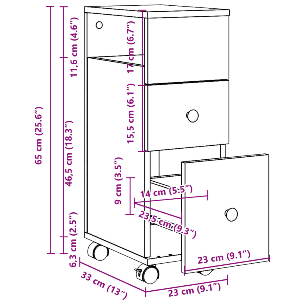 Badschrank Schmal mit Rollen Räuchereiche Holzwerkstoff VIDAXL