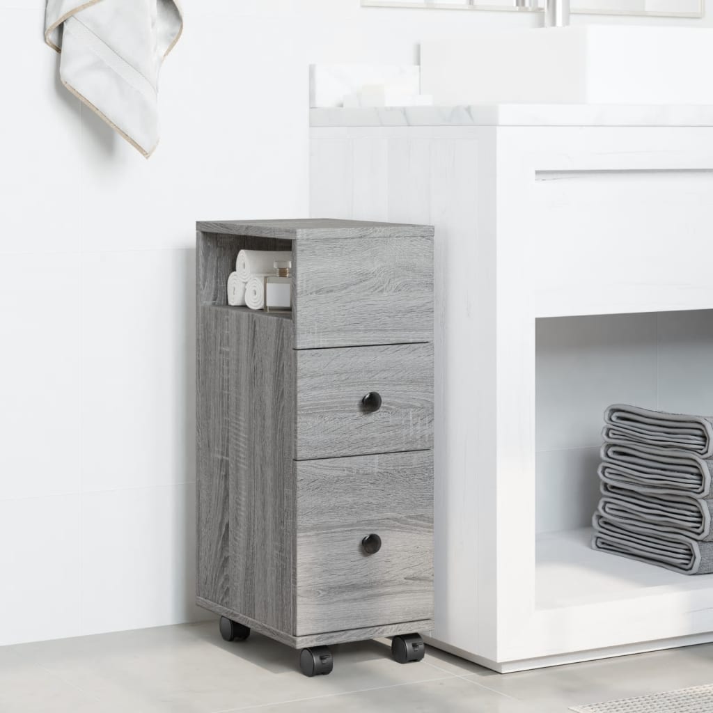 vidaXL Badschrank Schmal mit Rollen Grau Sonoma Holzwerkstoff