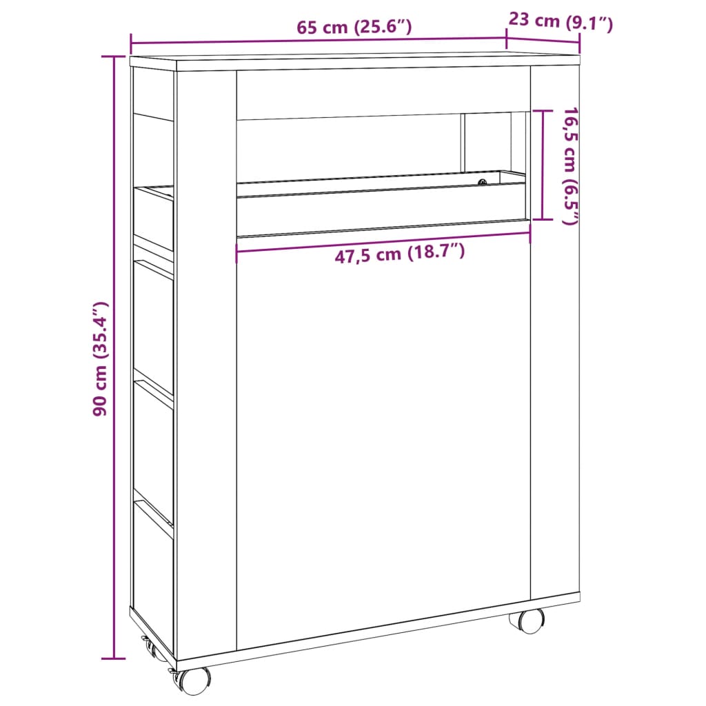 vidaXL Badschrank Schmal mit Rollen Weiß Holzwerkstoff